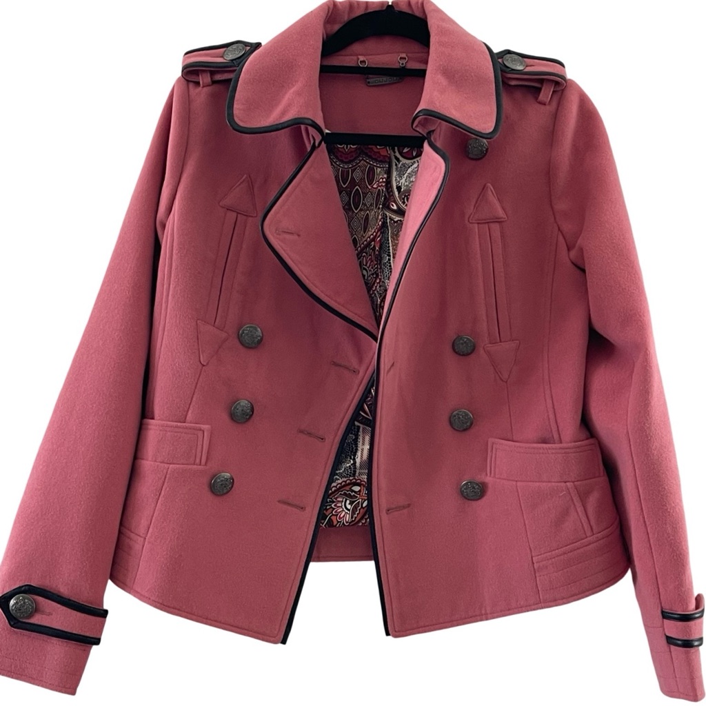 Jou Jou Women's Rose Pea Coat With Black Trim